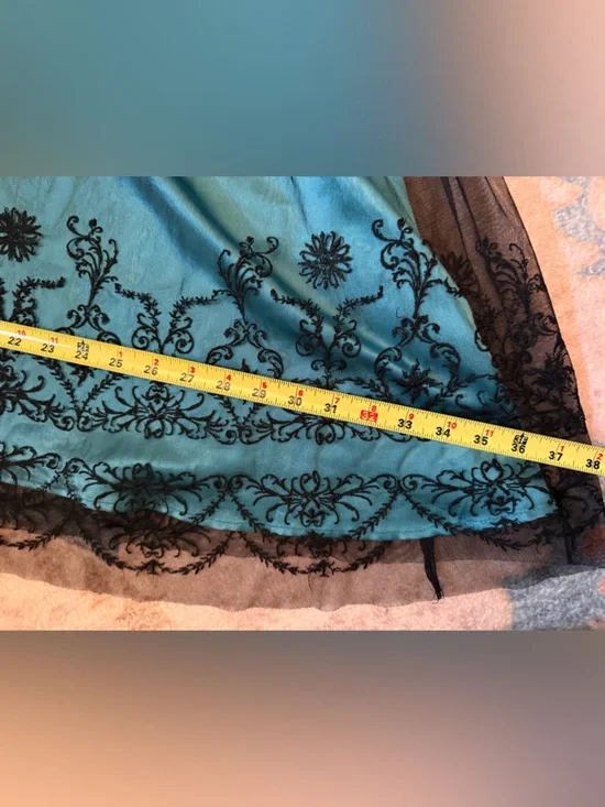 VTG Le Château Y2K Whimsigoth Teal & Black Mesh Embroidered Midi Dress M - Picture 11 of 15